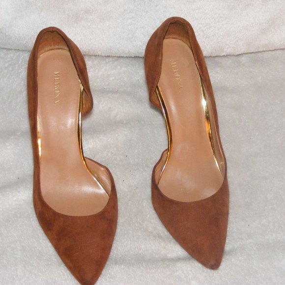 BROWN SUEDE POINTY TOE HEELS - Picture 2 of 9